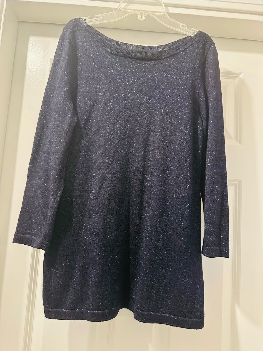 Jones New York Navy Sparkle Long Sleeve Boatneck Tunic
